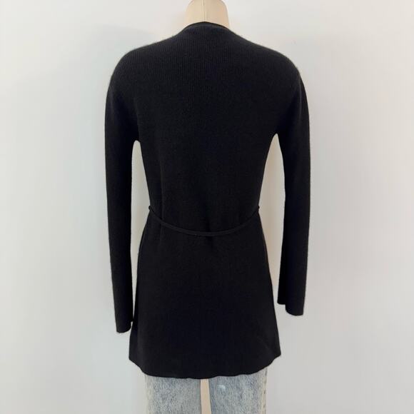 Theory Cashmere Tie Front Cardigan Feather Soft Black Tunic Sweater Size M - Picture 7 of 12